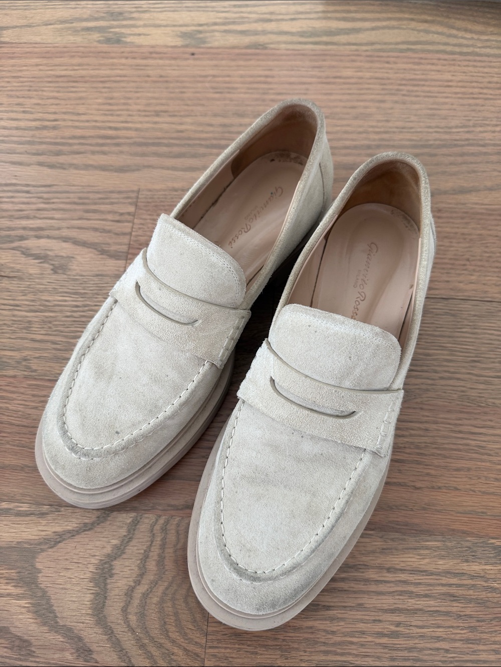 Gianvitto Rossi Cream Suede Penny Loafers, IT40